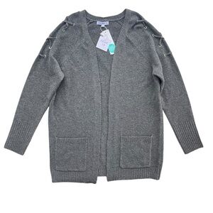 Eight18 Women’s M Dark Gray Bridget Shoulder Details Double Pocket Open Cardigan